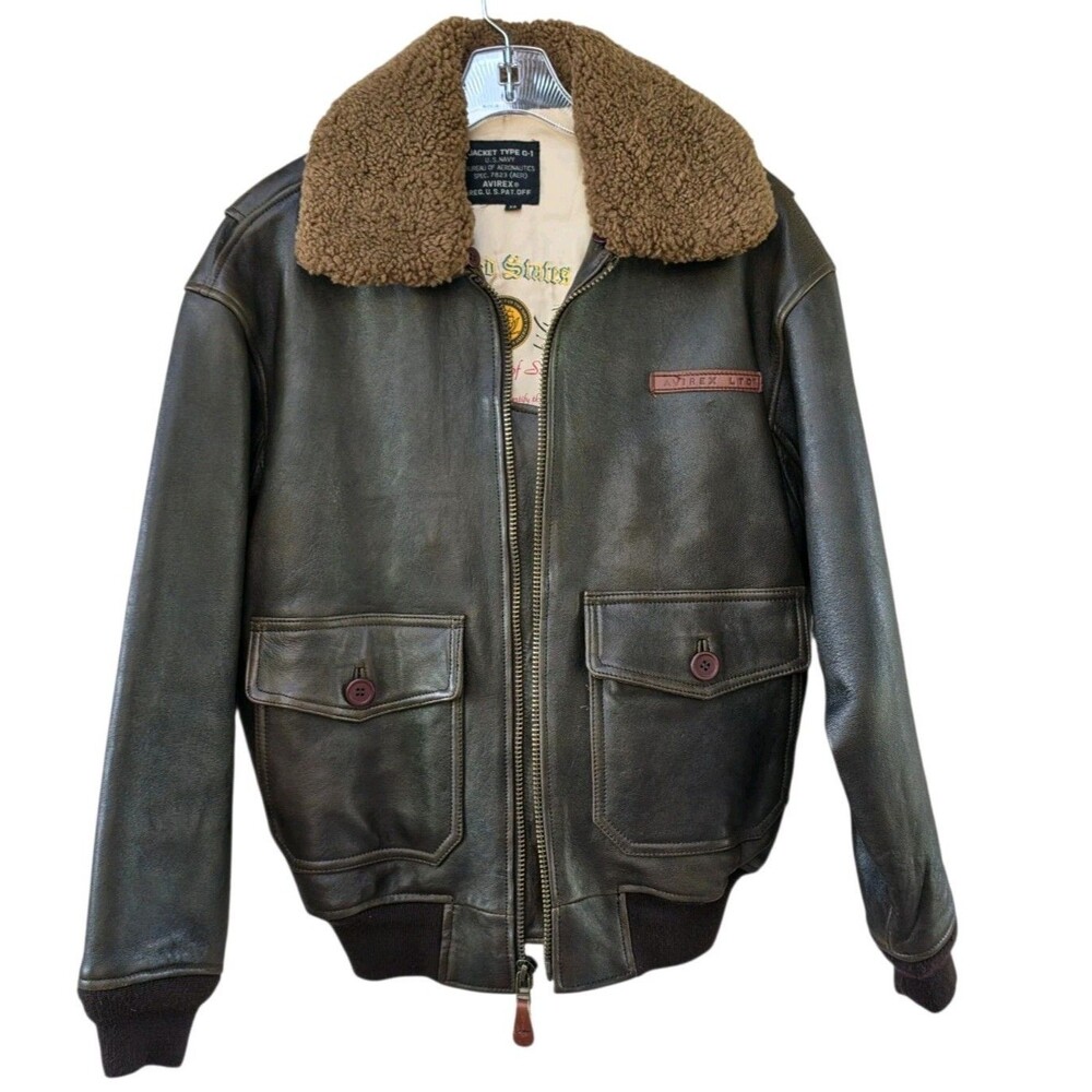 Avirex G-1 US Navy Flight Jacket Brown Leather Bomber XS Vintage Military Style